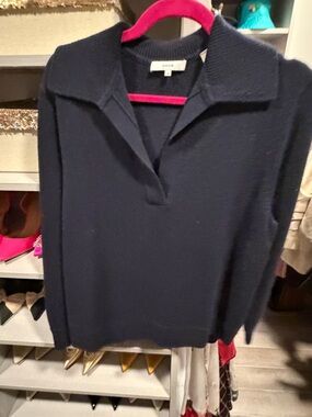 Vince Navy Collared V-Neck Sweater